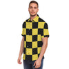 Yellow Checkered Print Men's Short Sleeve Shirt-grizzshop
