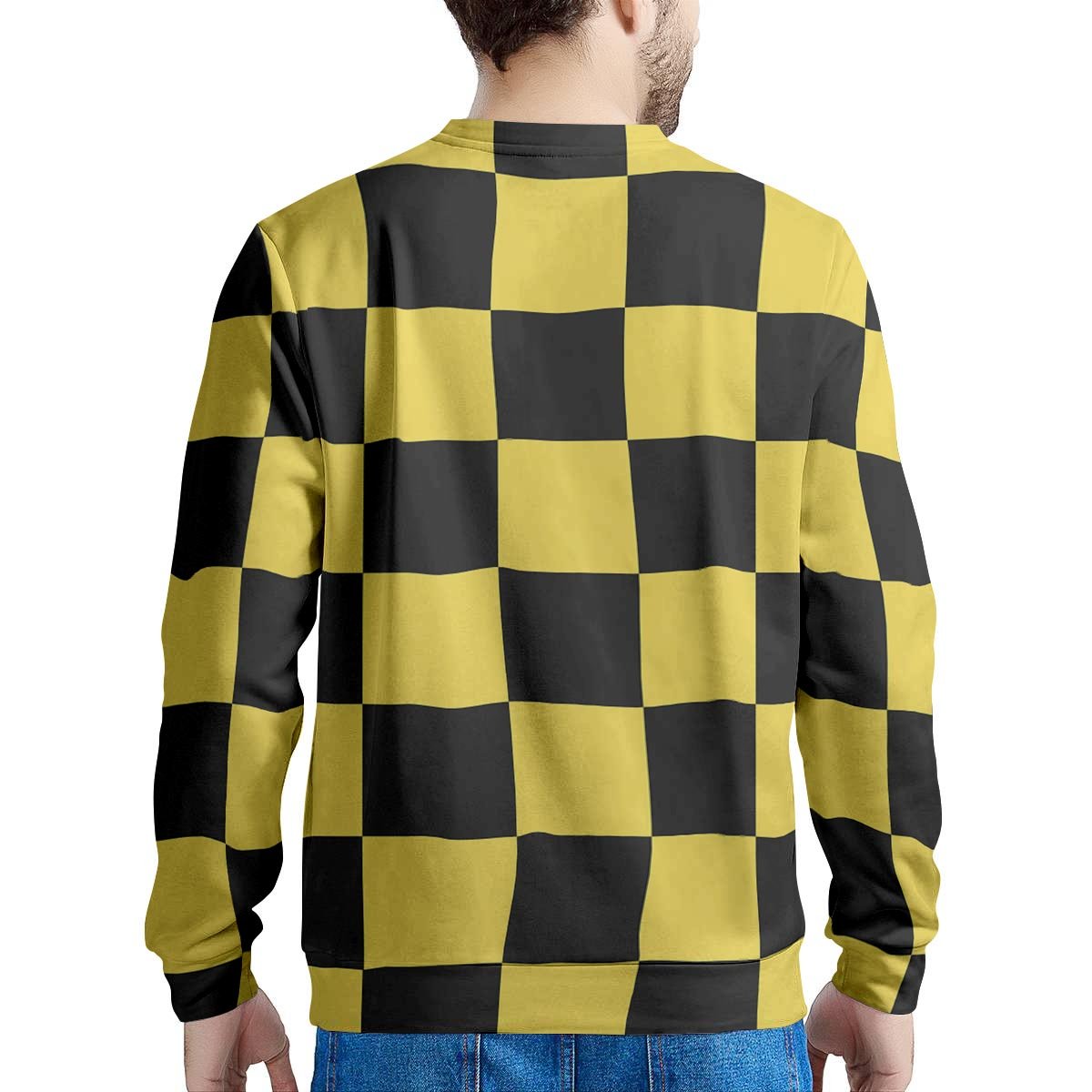 Yellow Checkered Print Men's Sweatshirt-grizzshop