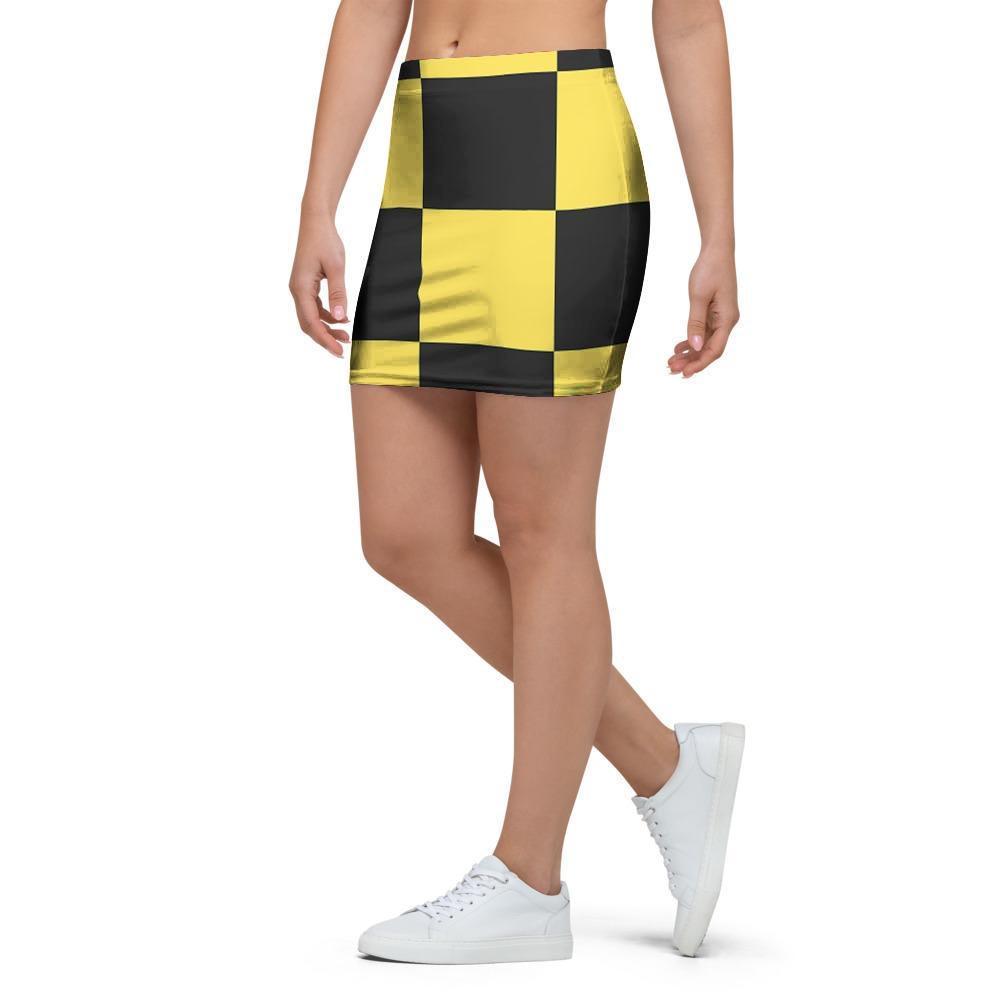 Yellow Checkered Print Mini Skirt-grizzshop