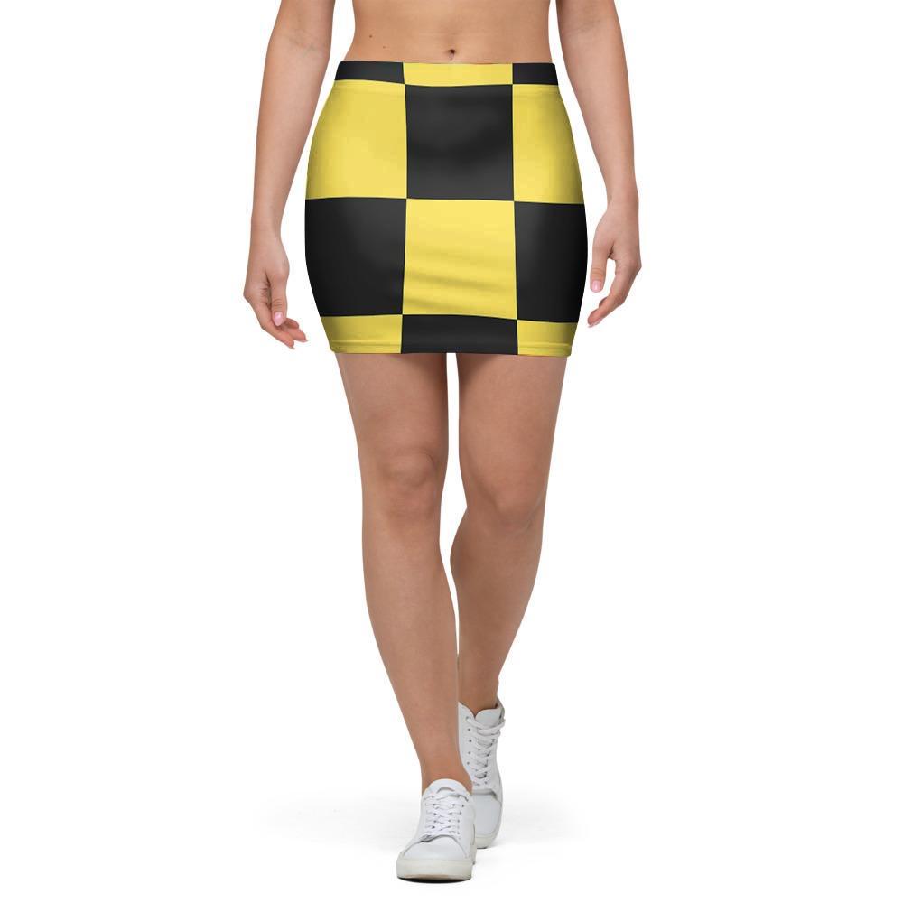 Yellow Checkered Print Mini Skirt-grizzshop