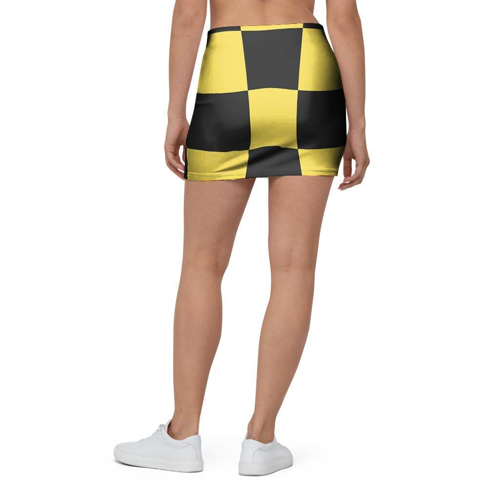 Yellow Checkered Print Mini Skirt-grizzshop
