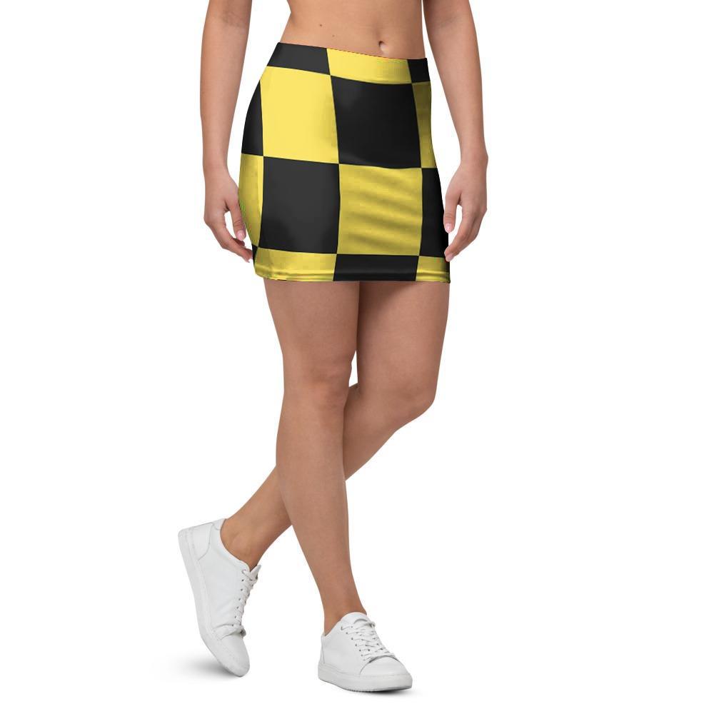 Yellow Checkered Print Mini Skirt-grizzshop