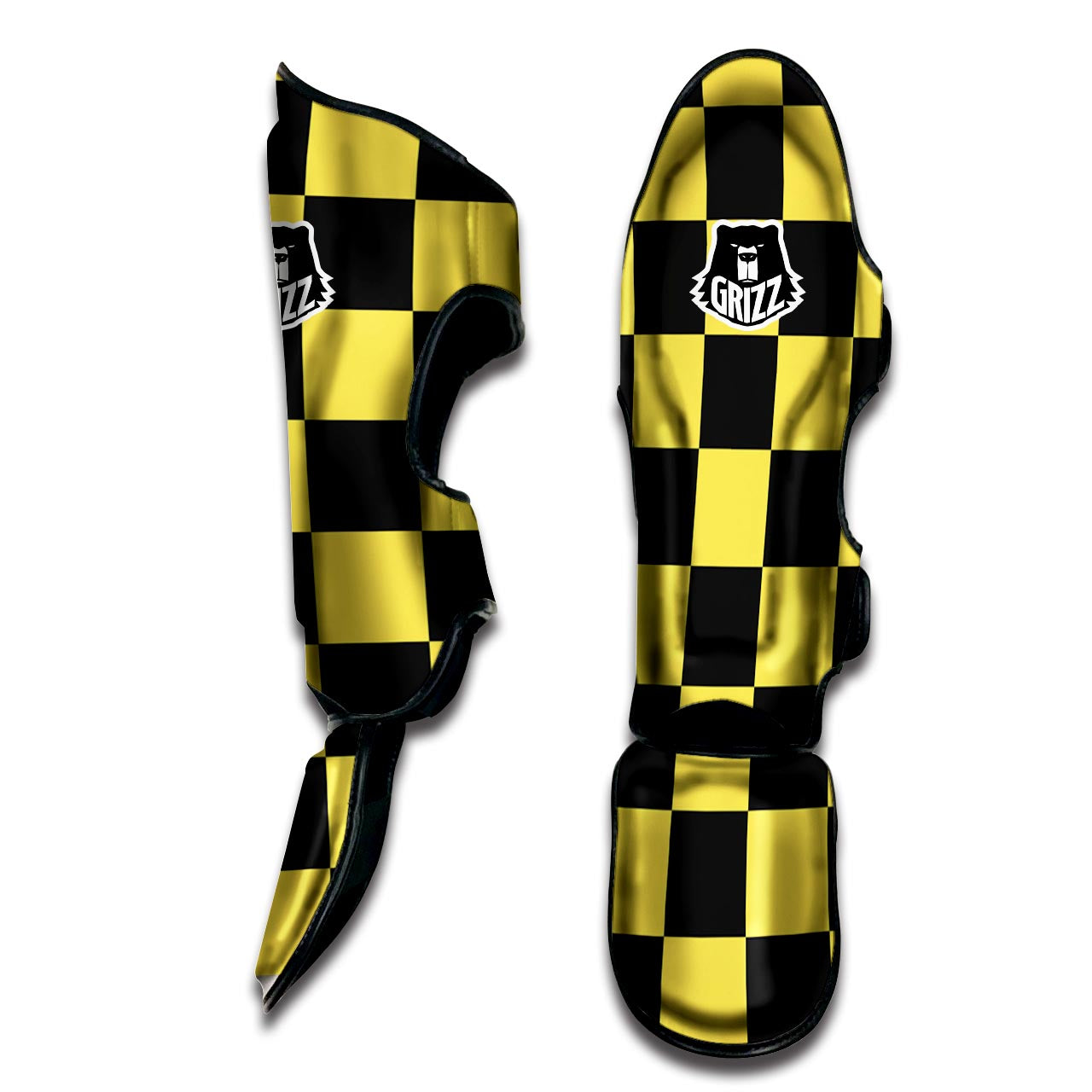 Yellow Checkered Print Muay Thai Shin Guard-grizzshop