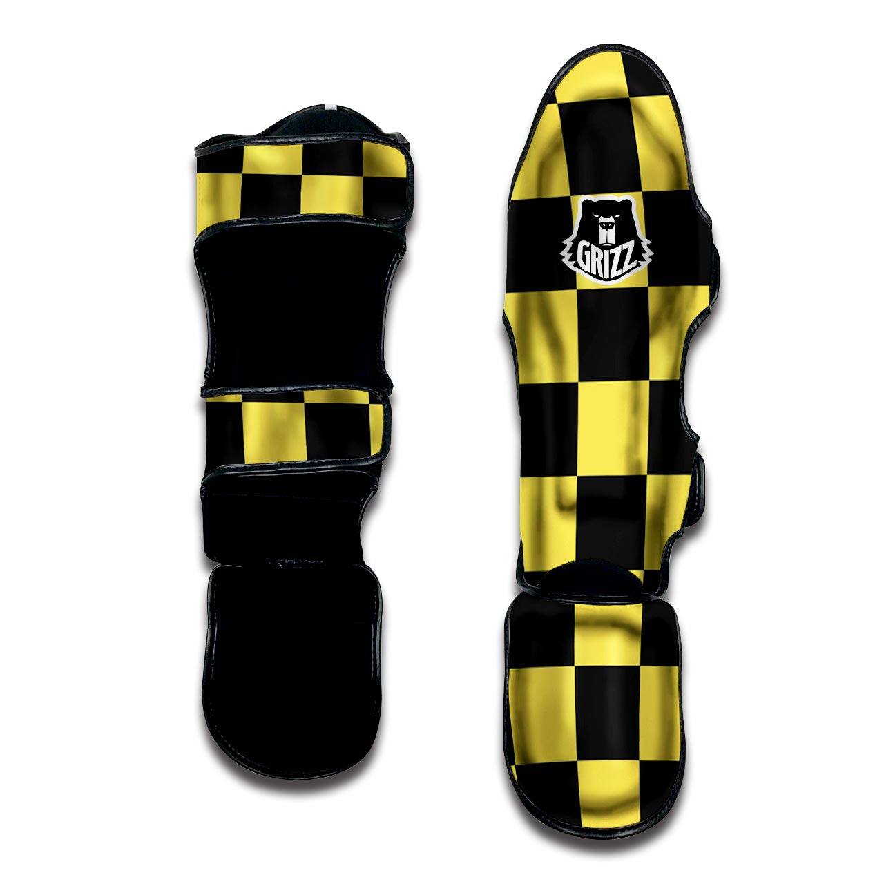 Yellow Checkered Print Muay Thai Shin Guard-grizzshop