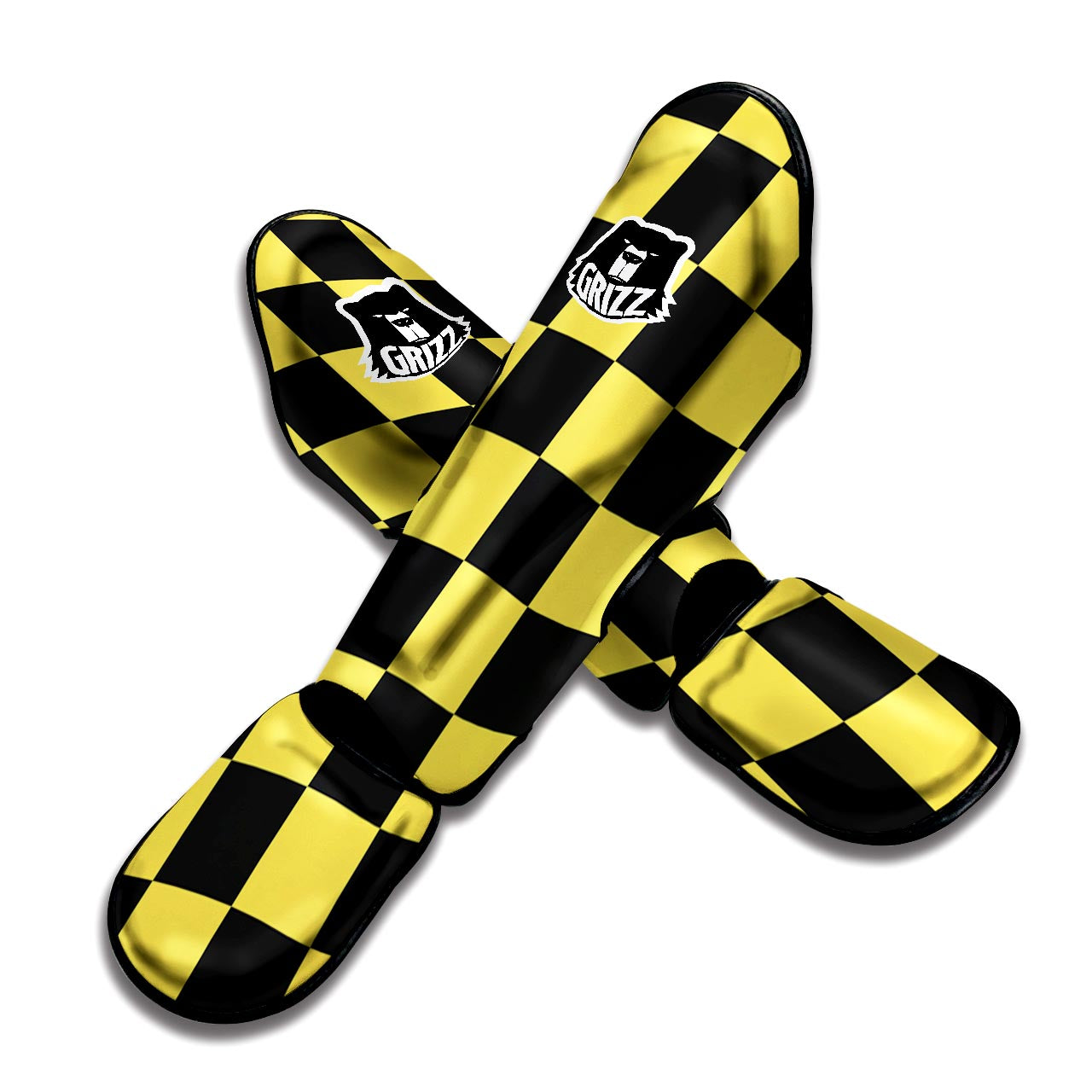 Yellow Checkered Print Muay Thai Shin Guard-grizzshop