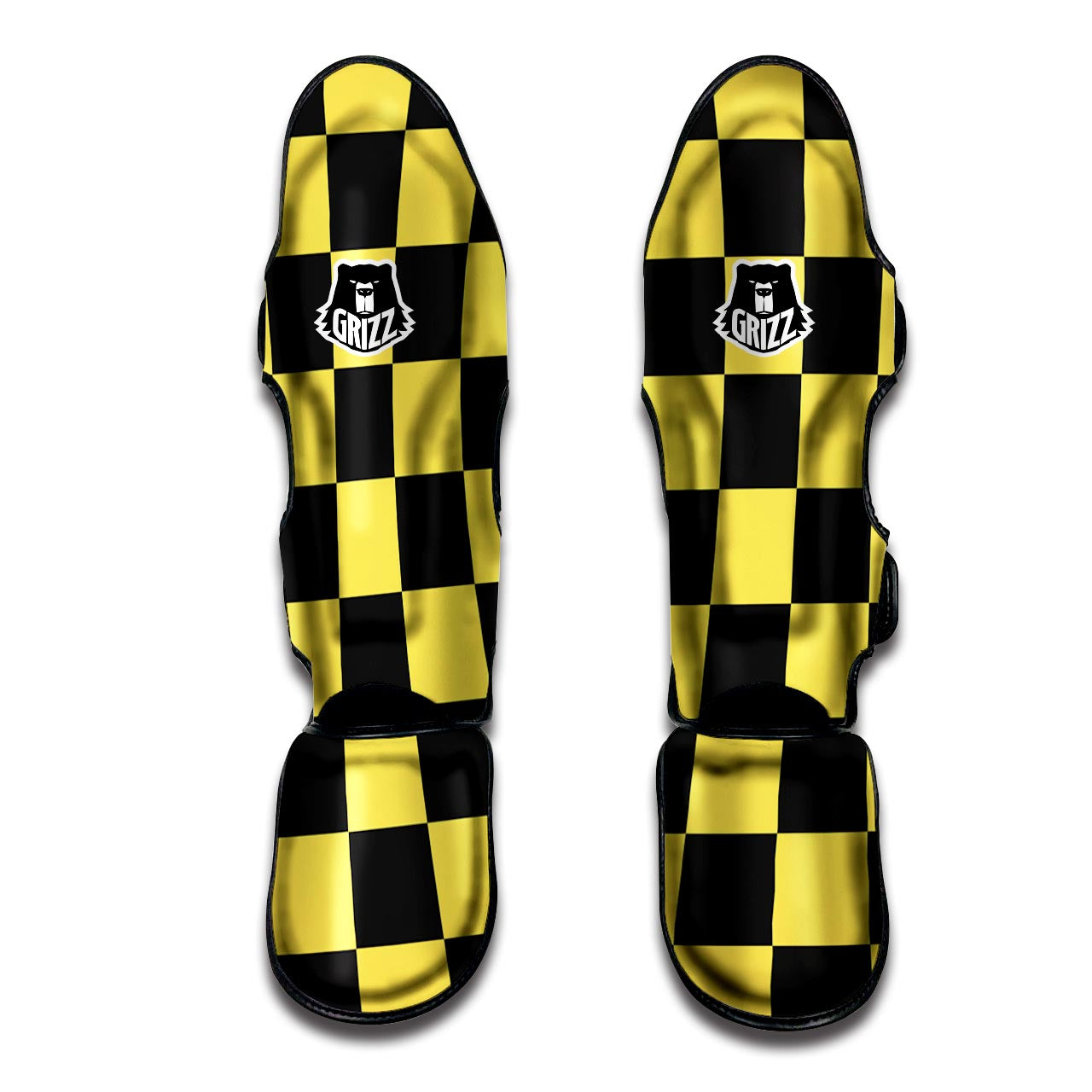 Yellow Checkered Print Muay Thai Shin Guard-grizzshop