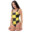 Yellow Checkered Print One Piece Swimsuite-grizzshop