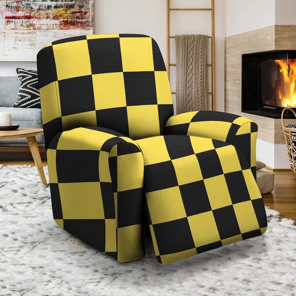 Yellow Checkered Print Recliner Cover-grizzshop