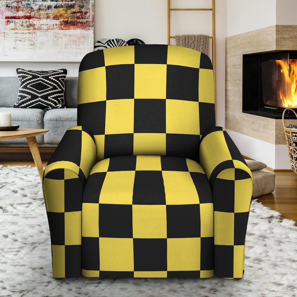 Yellow Checkered Print Recliner Cover-grizzshop