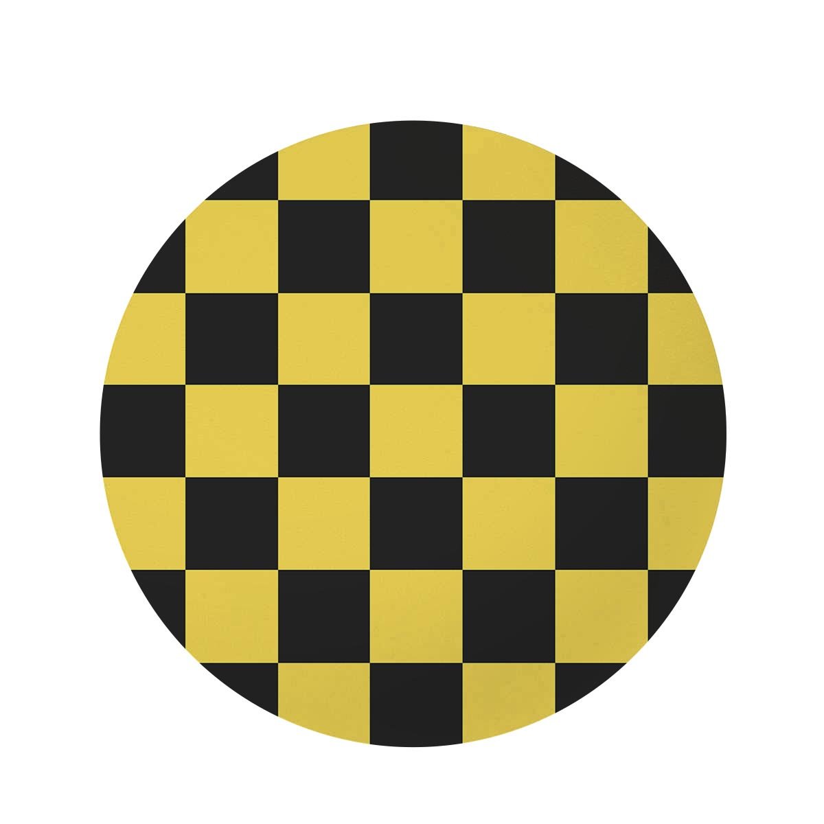 Yellow Checkered Print Round Rug-grizzshop