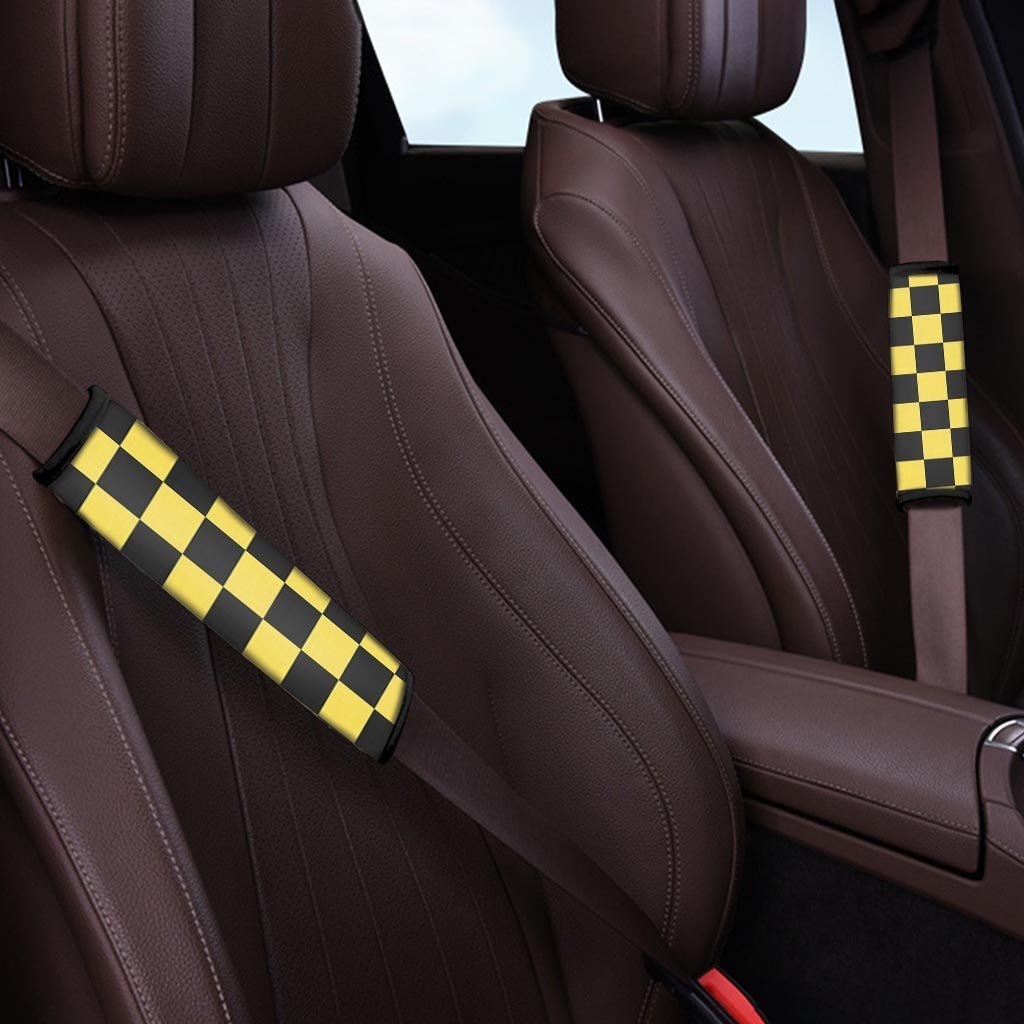Yellow Checkered Print Seat Belt Cover-grizzshop