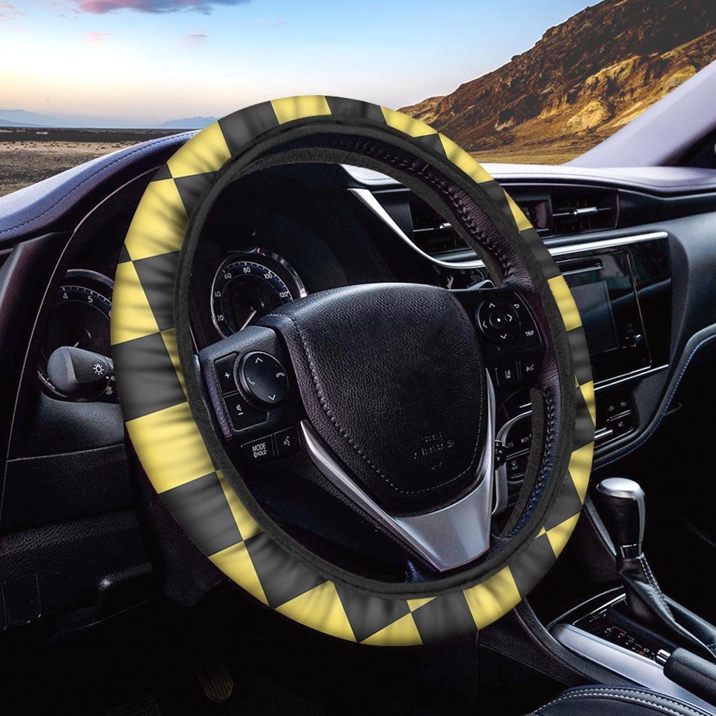 Yellow Checkered Print Steering Wheel Cover-grizzshop