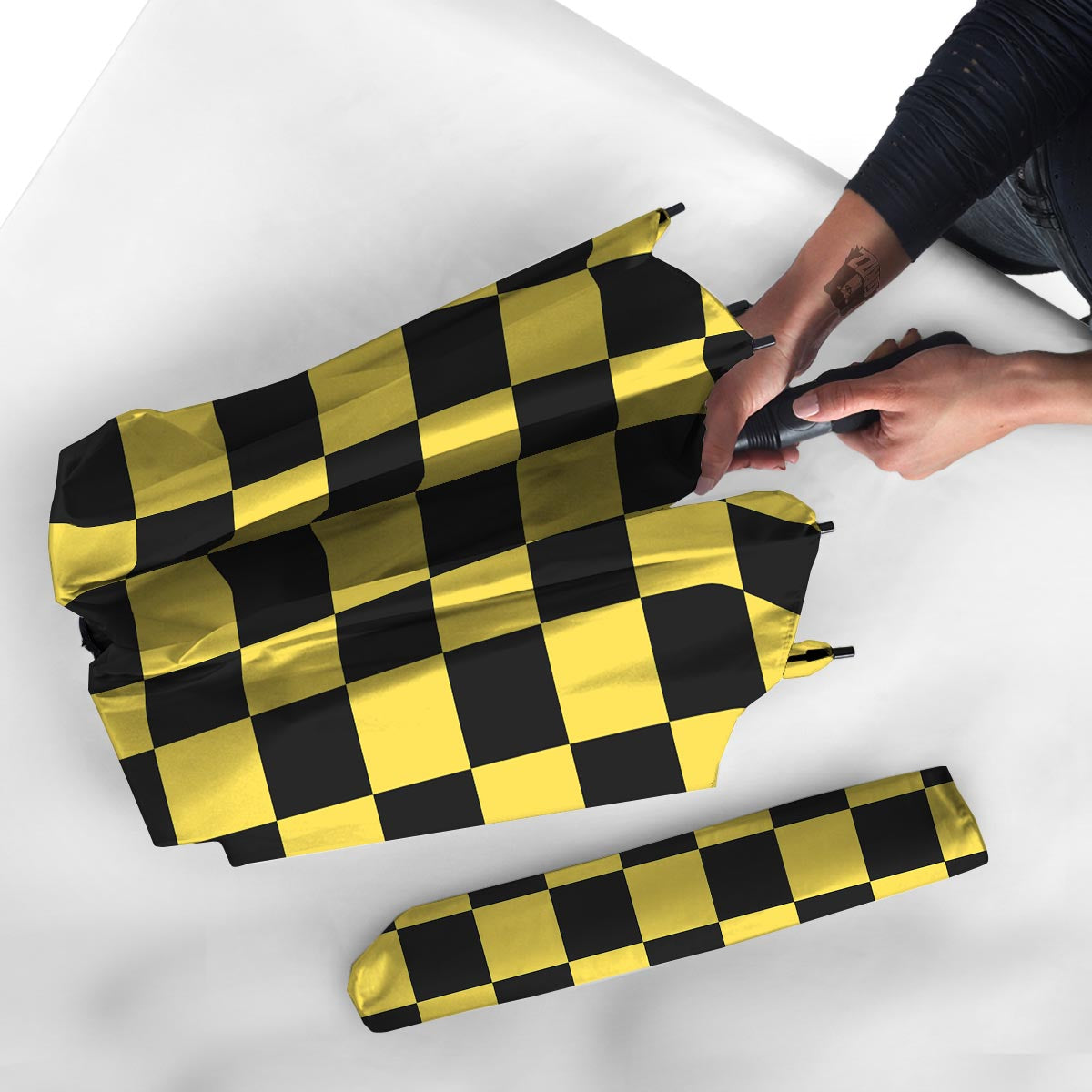 Yellow Checkered Print Umbrella-grizzshop