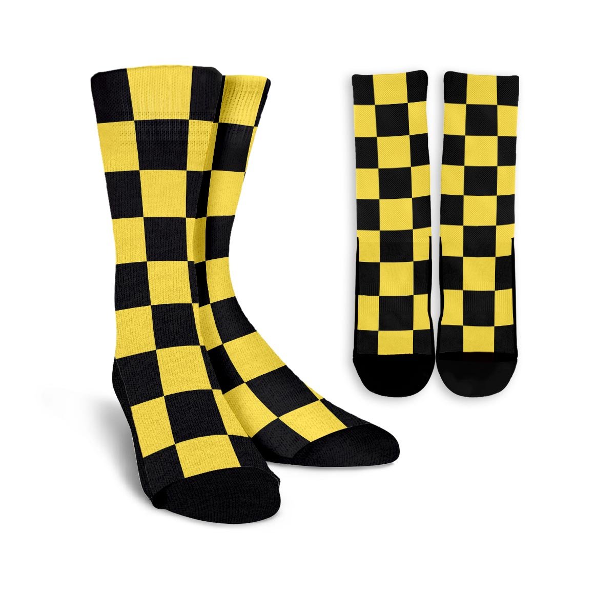 Yellow Checkered Print Unisex Socks-grizzshop