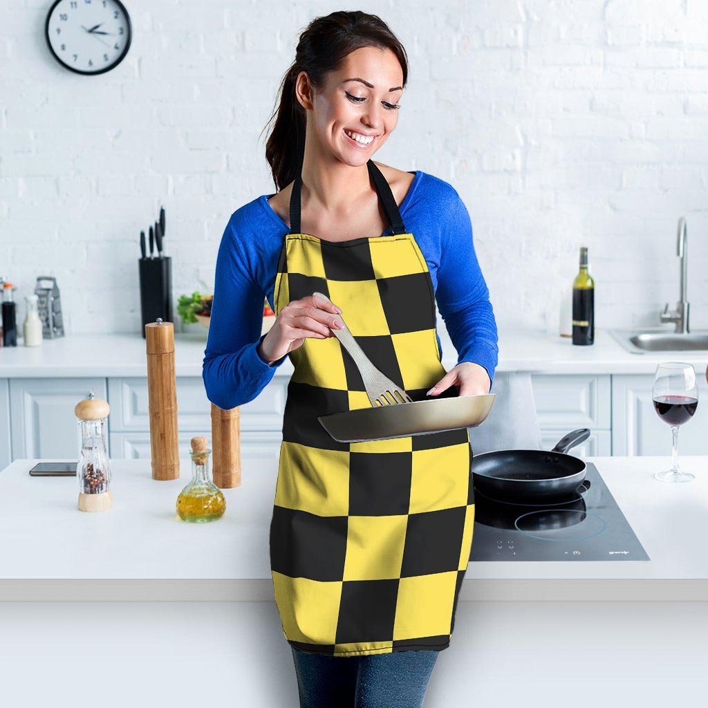 Yellow Checkered Print Women's Apron-grizzshop