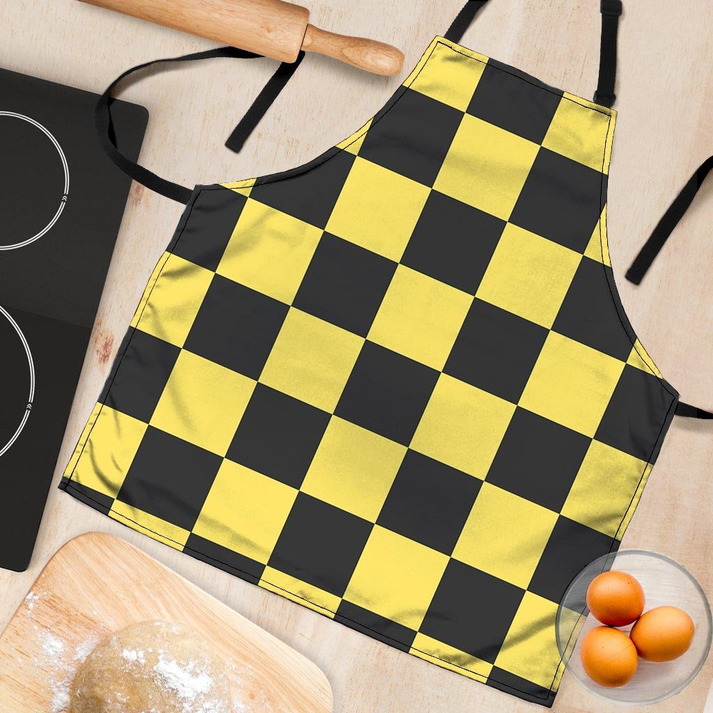 Yellow Checkered Print Women's Apron-grizzshop