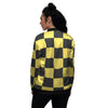 Yellow Checkered Print Women's Bomber Jacket-grizzshop