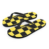 Yellow Checkered Print Women's Flip Flops-grizzshop