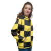 Yellow Checkered Print Women's Hoodie-grizzshop