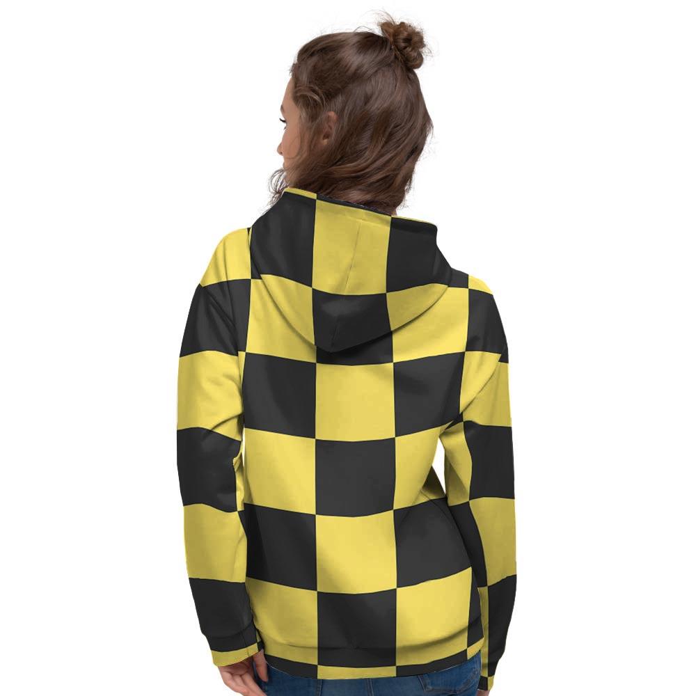 Yellow Checkered Print Women's Hoodie-grizzshop