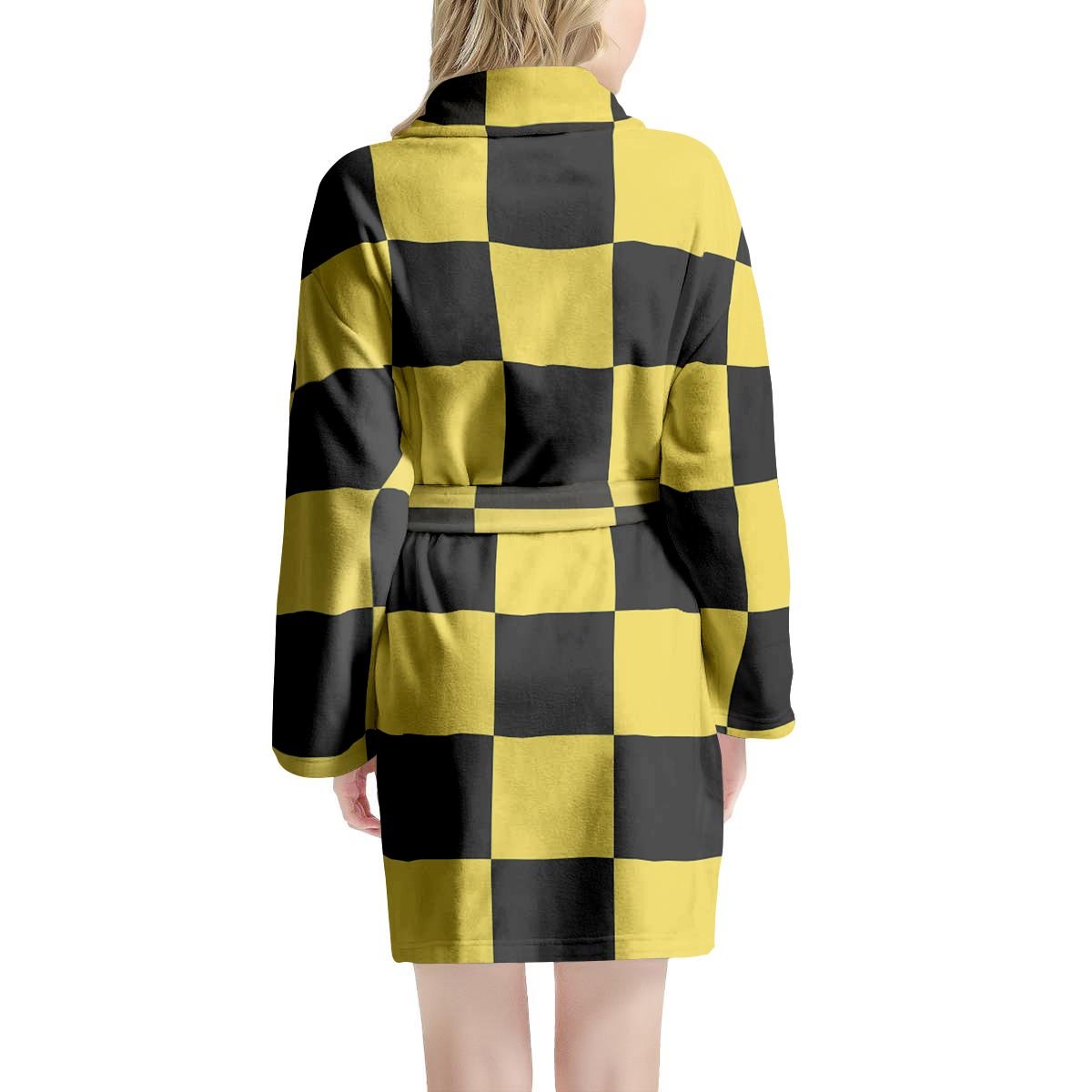 Yellow Checkered Print Women's Robe-grizzshop