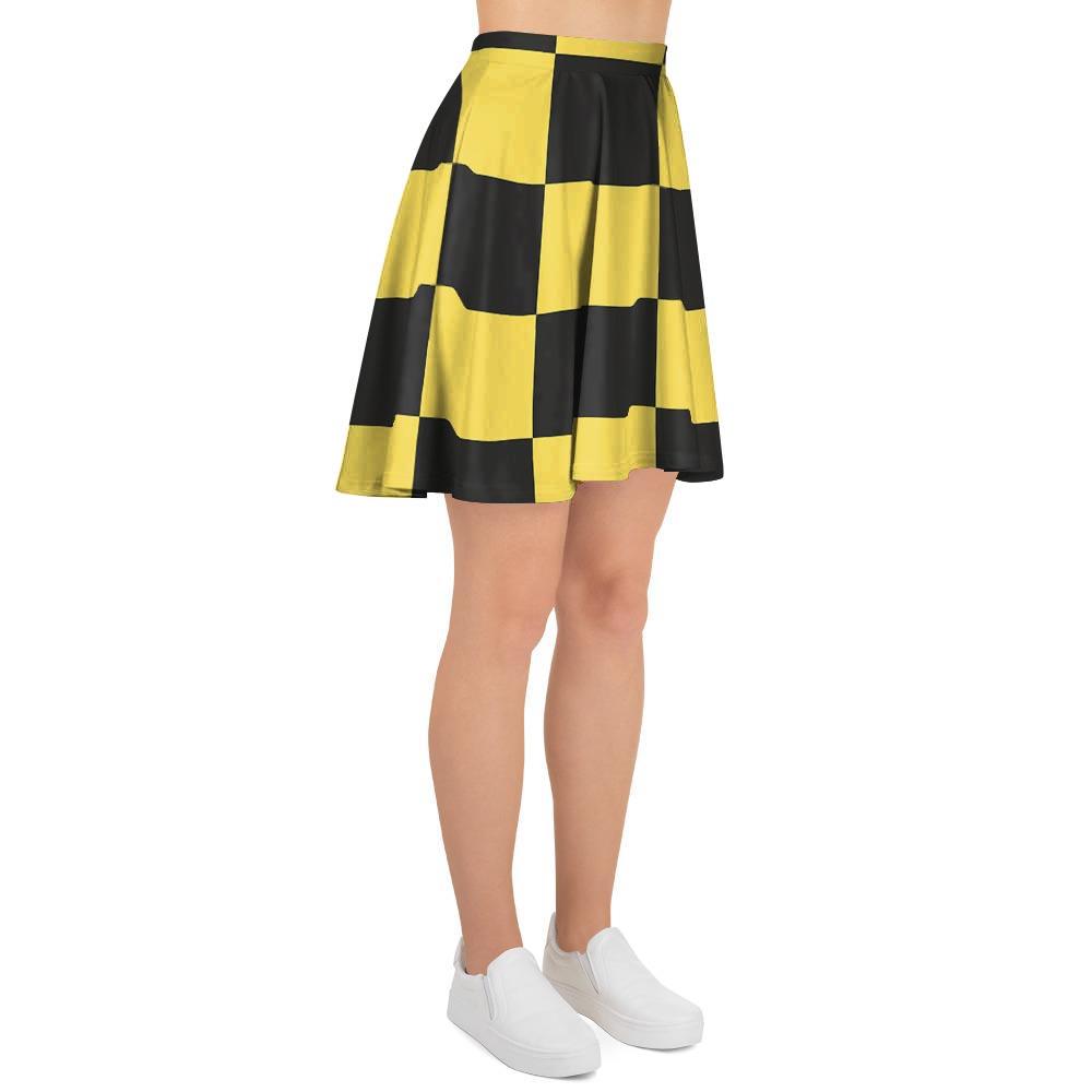 Yellow Checkered Print Women's Skirt-grizzshop
