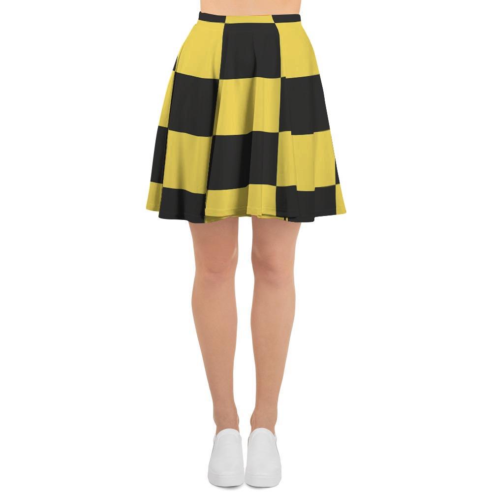 Yellow Checkered Print Women's Skirt-grizzshop