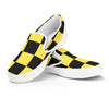 Yellow Checkered Print Women's Slip On Sneakers-grizzshop
