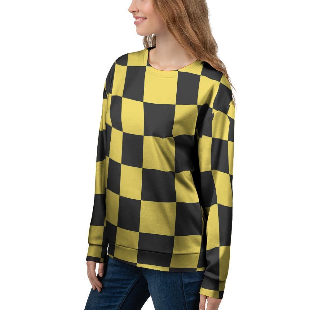 Yellow Checkered Print Women's Sweatshirt-grizzshop