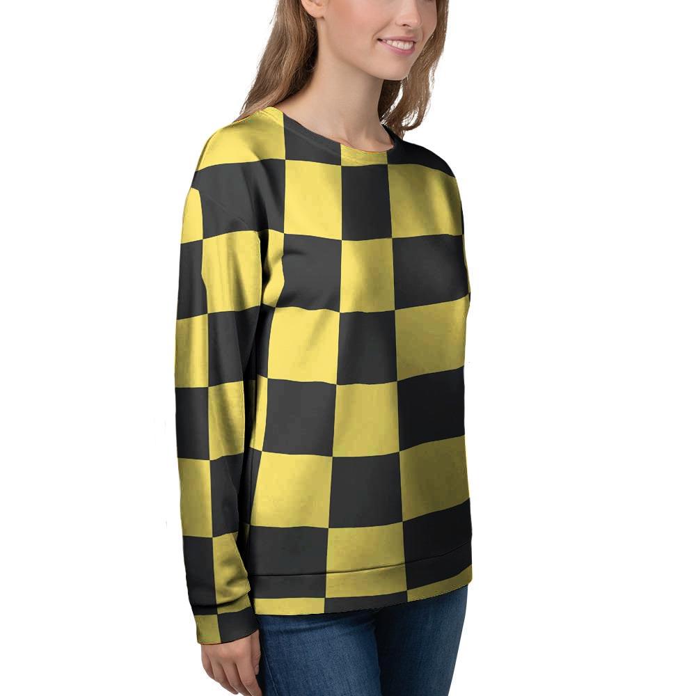 Yellow Checkered Print Women's Sweatshirt-grizzshop