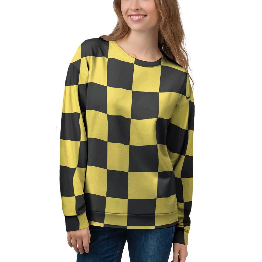 Yellow Checkered Print Women's Sweatshirt-grizzshop