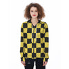 Yellow Checkered Print Women's Zip Up Hoodie-grizzshop