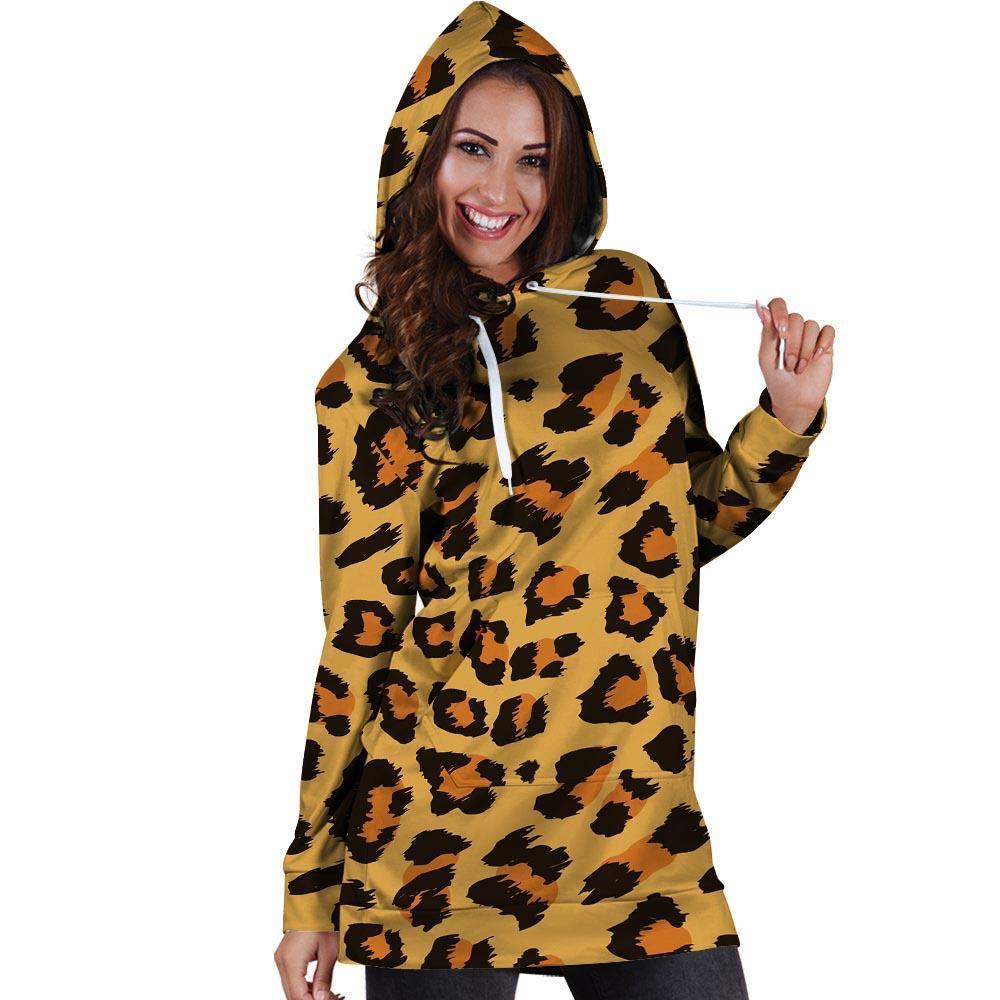 Yellow Cheetah Hoodie Dress-grizzshop