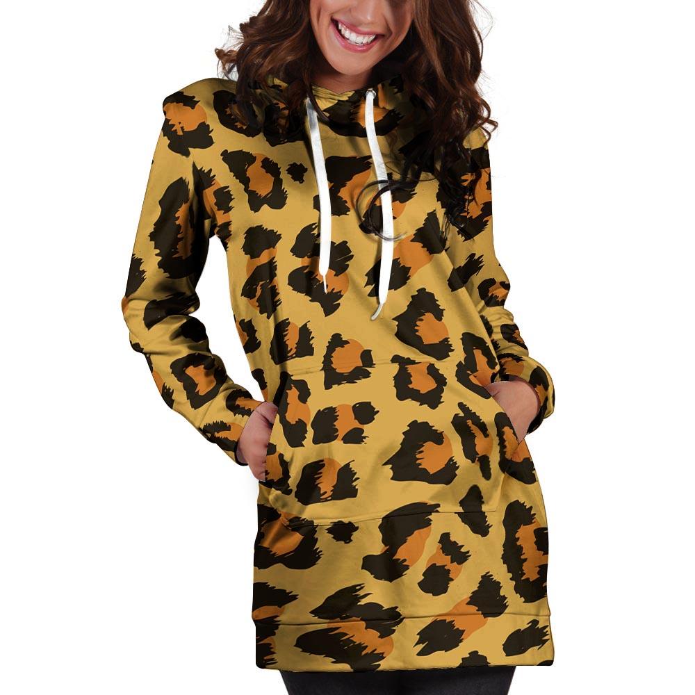 Yellow Cheetah Hoodie Dress-grizzshop