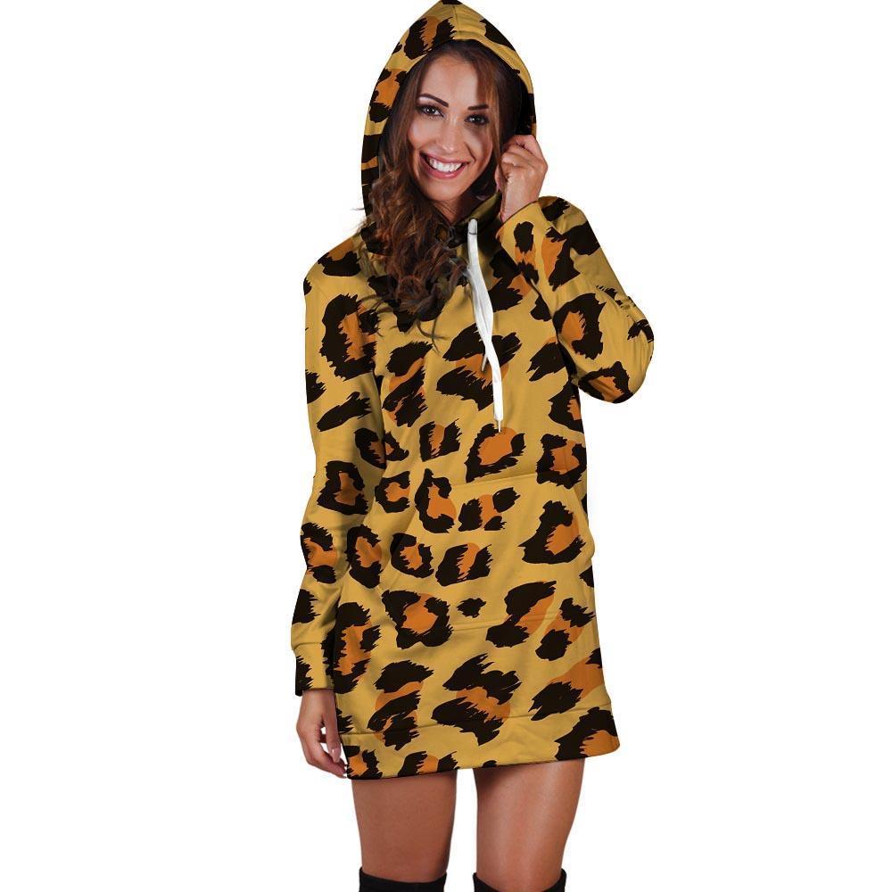 Yellow Cheetah Hoodie Dress-grizzshop