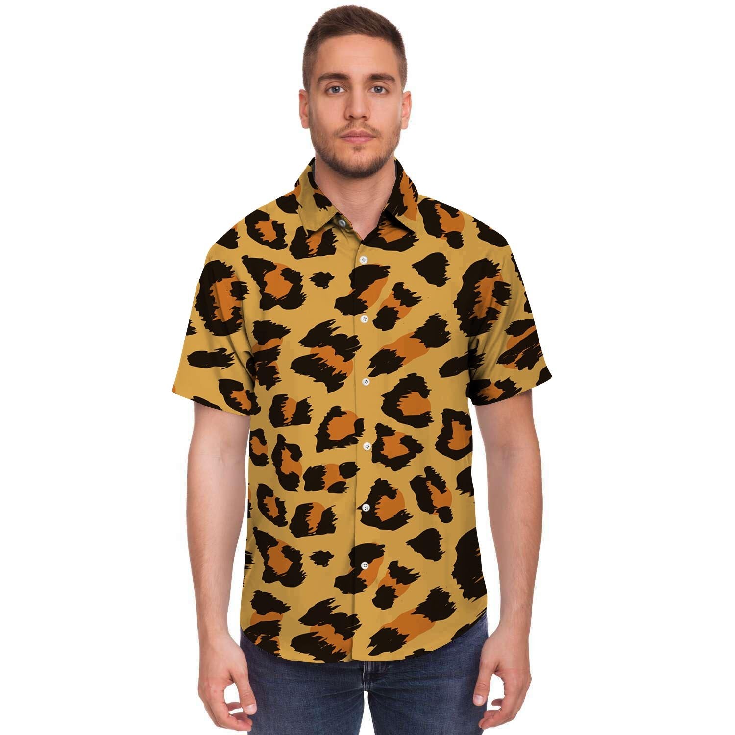 Yellow Cheetah Men's Short Sleeve Shirt-grizzshop