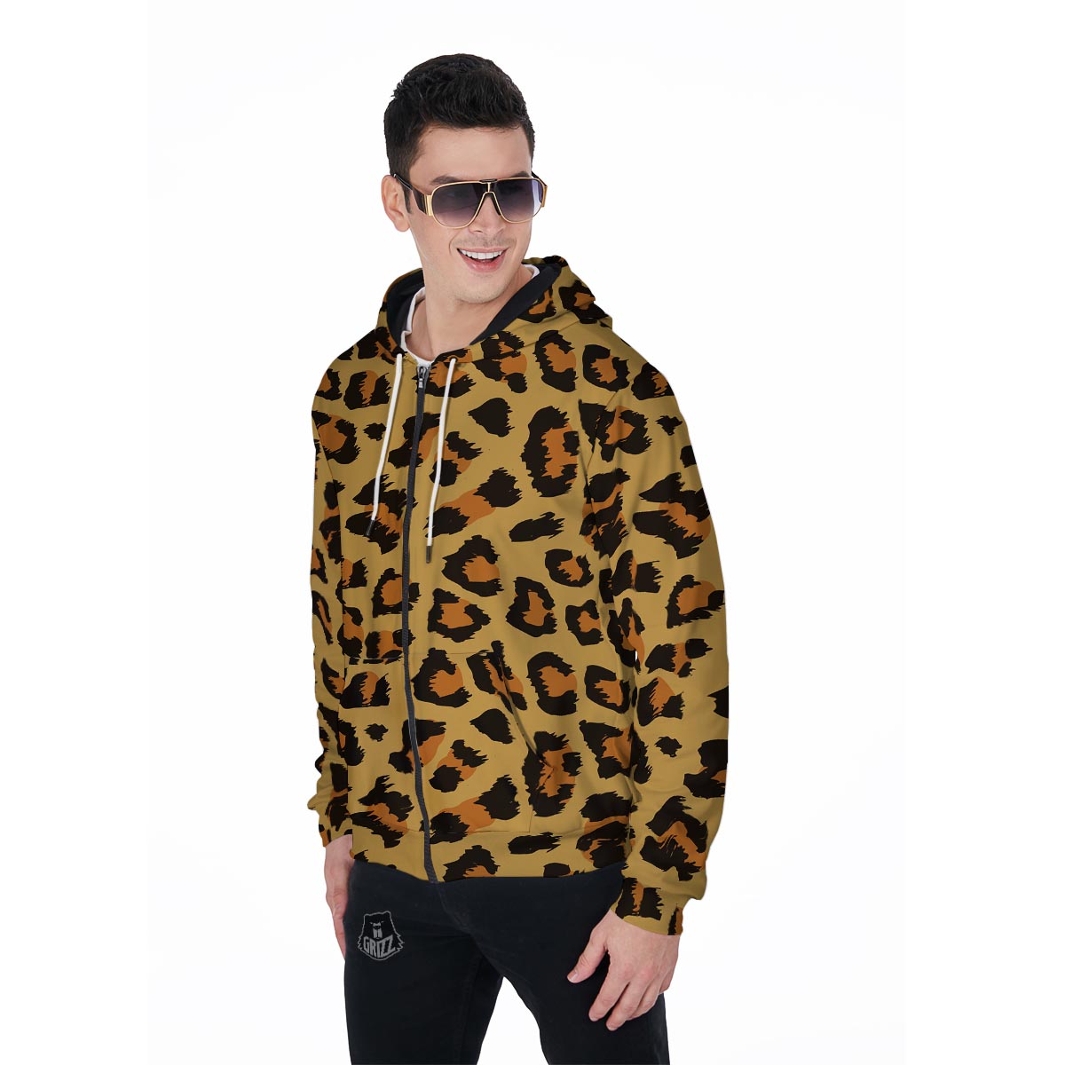 Yellow Cheetah Men's Zip Up Hoodie-grizzshop