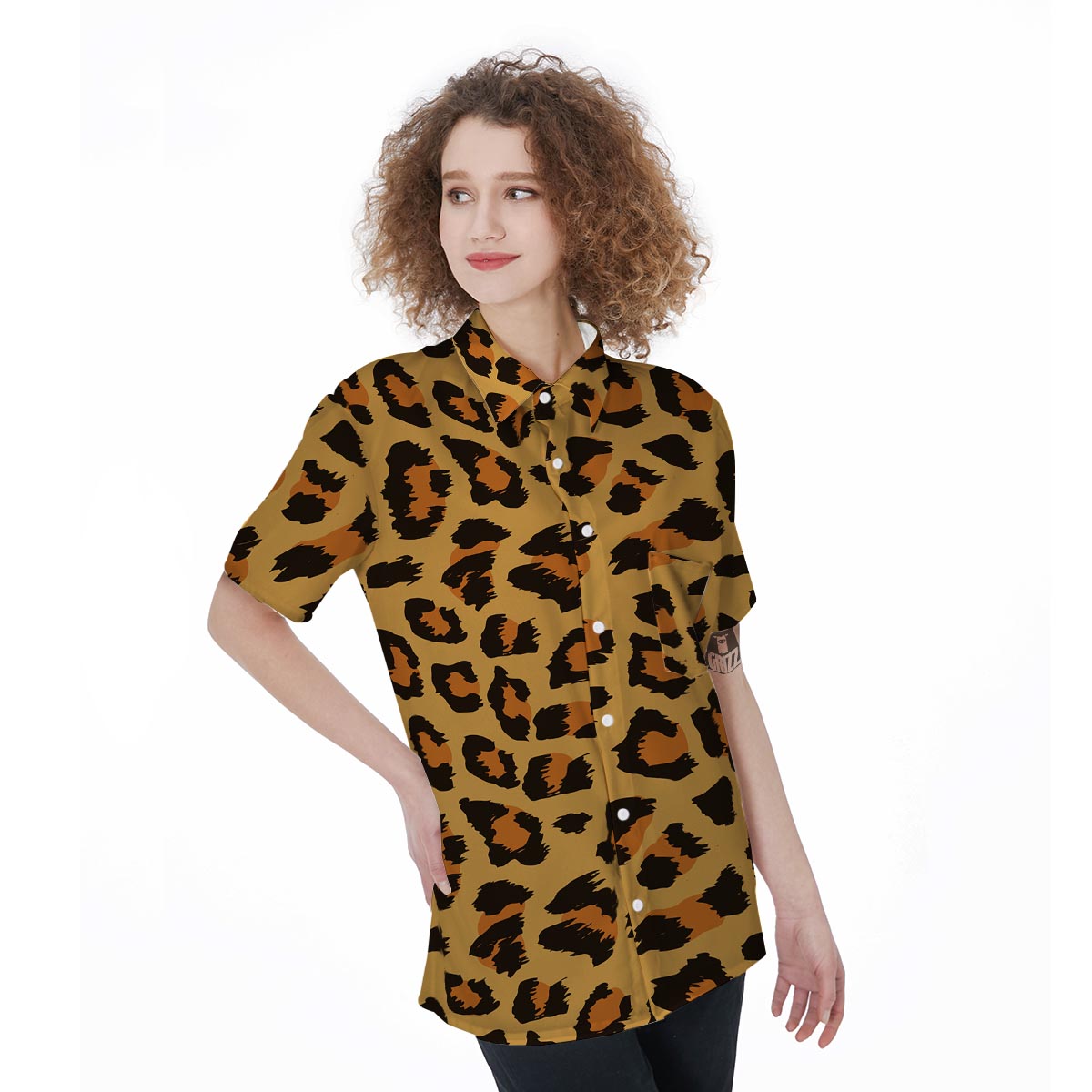Yellow Cheetah Women's Short Sleeve Shirts-grizzshop