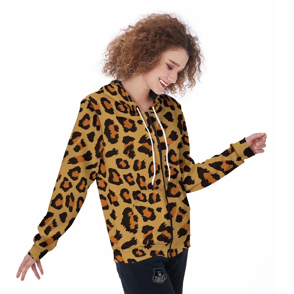 Yellow Cheetah Women's Zip Up Hoodie-grizzshop