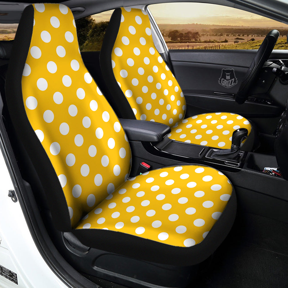 Yellow Color Polka Dot Print Pattern Car Seat Covers-grizzshop