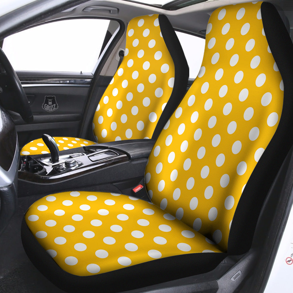 Yellow Color Polka Dot Print Pattern Car Seat Covers-grizzshop