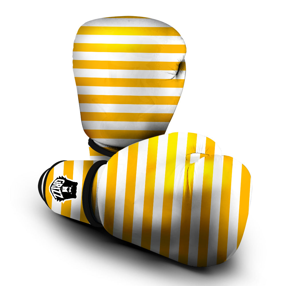 Yellow Color Striped Print Boxing Gloves-grizzshop