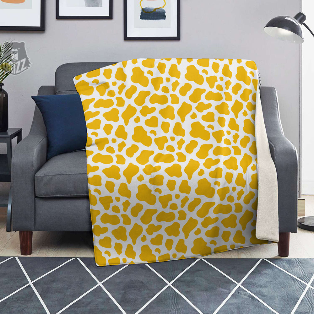 Yellow Cow Print Pattern Blanket-grizzshop