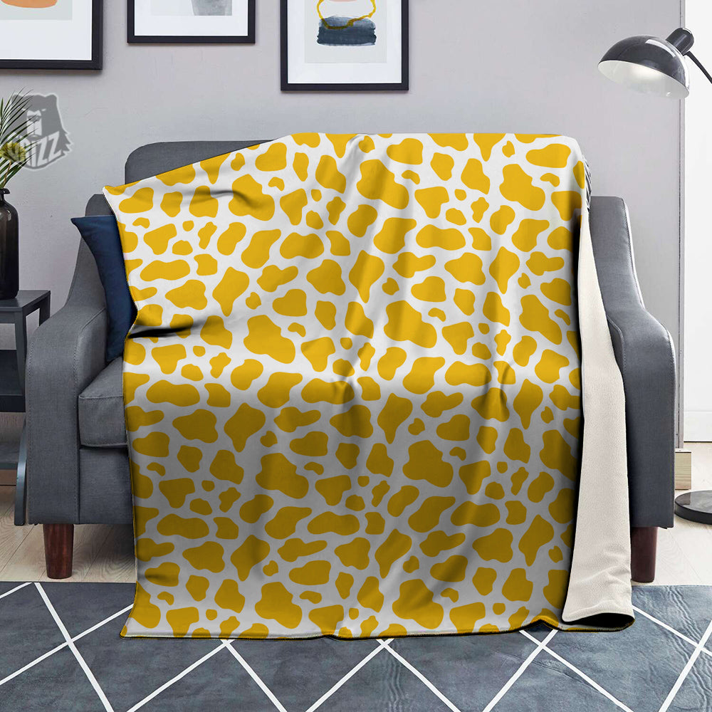 Yellow Cow Print Pattern Blanket-grizzshop