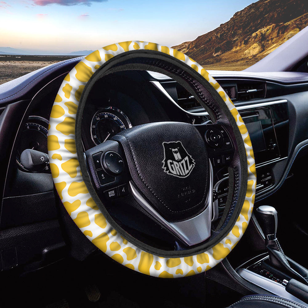 Yellow Cow Print Pattern Car Steering Wheel Cover-grizzshop