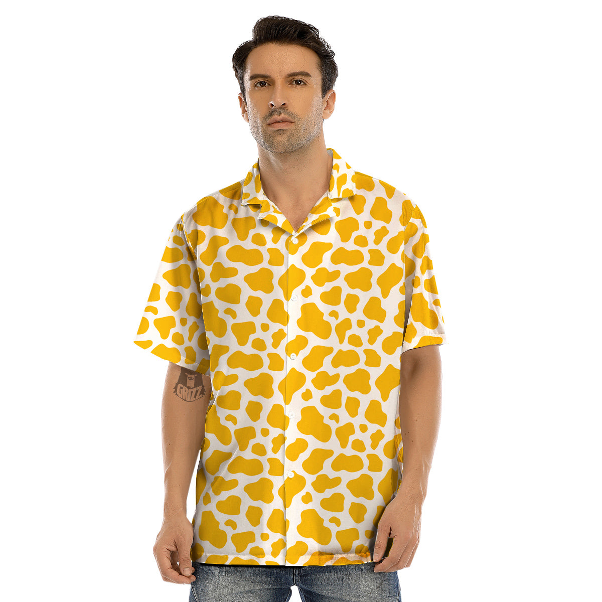 Yellow Cow Print Pattern Men’s Hawaiian Shirt-grizzshop