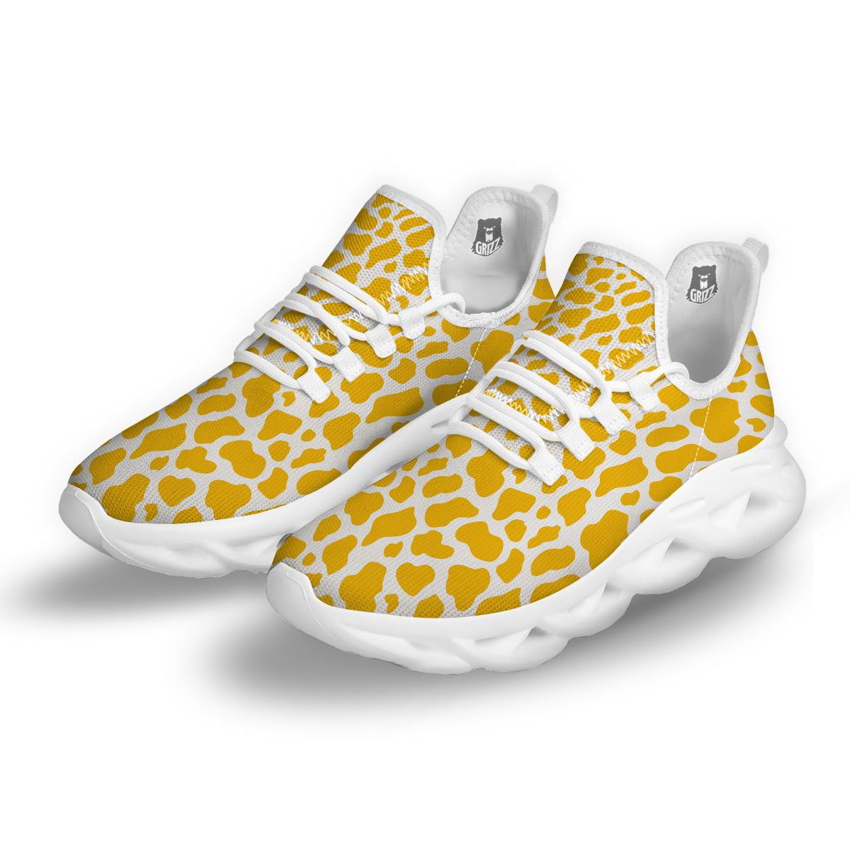 Yellow Cow Print Pattern White Running Shoes-grizzshop