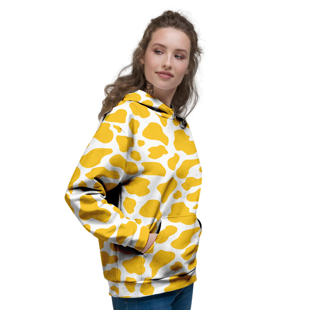 Yellow Cow Print Pattern Women's Hoodie-grizzshop