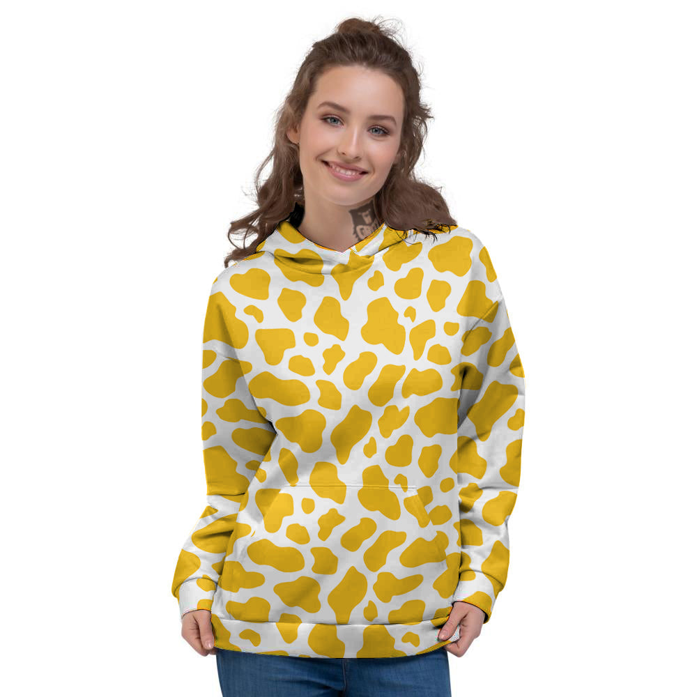 Yellow Cow Print Pattern Women's Hoodie-grizzshop
