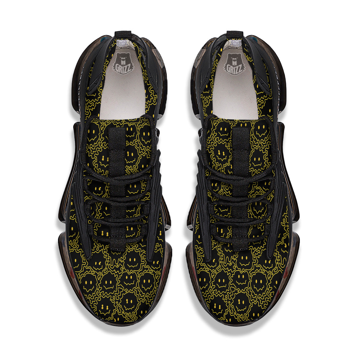 Yellow Crazy Emoji Print Pattern Black Gym Shoes-grizzshop
